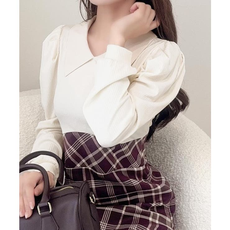 愛され要素がぎゅっと盛り♪シャツ襟チェックアシメフリルドッキングロングワンピース… | Classical Elf  | 詳細画像22 