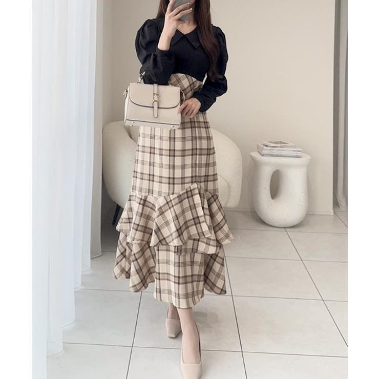 愛され要素がぎゅっと盛り♪シャツ襟チェックアシメフリルドッキングロングワンピース… | Classical Elf  | 詳細画像2 