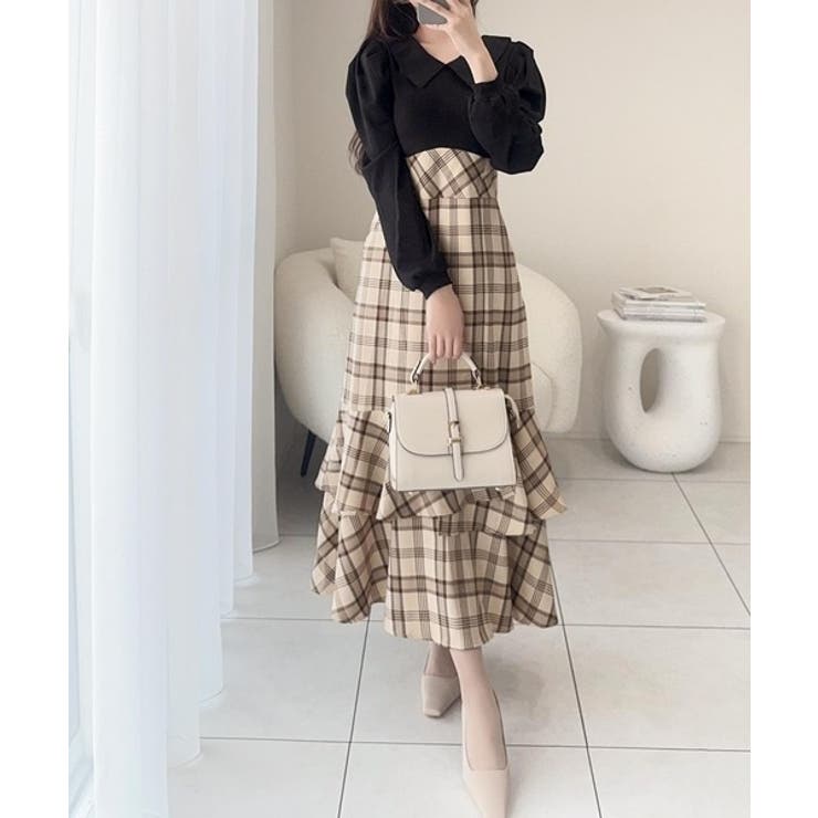 愛され要素がぎゅっと盛り♪シャツ襟チェックアシメフリルドッキングロングワンピース… | Classical Elf  | 詳細画像5 