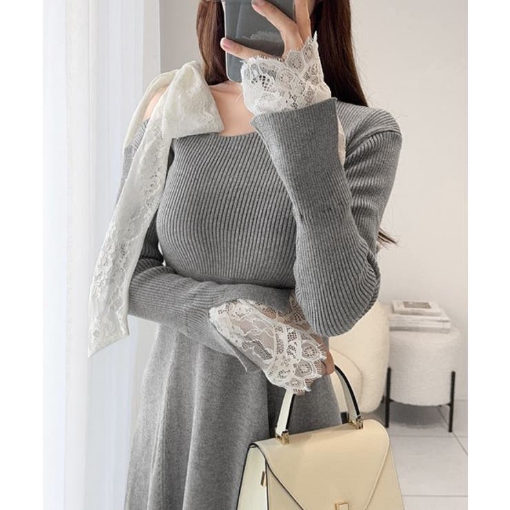 00s 希少 LIZLISA 旧タグ 3連リボンオフショルレース編みニットワンピ 00s 希少 LIZLISA 旧タグ 3連リボンオフショルレース編みニット