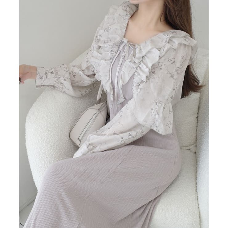 上品にスタイルアップ。シャイニー花柄フリルブラウスドッキングワンピース | Classical Elf  | 詳細画像12 