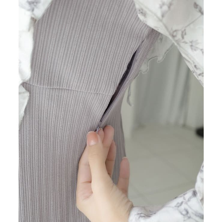 上品にスタイルアップ。シャイニー花柄フリルブラウスドッキングワンピース | Classical Elf  | 詳細画像15 