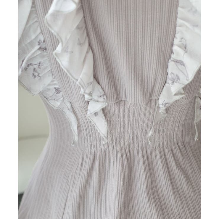 上品にスタイルアップ。シャイニー花柄フリルブラウスドッキングワンピース | Classical Elf  | 詳細画像16 