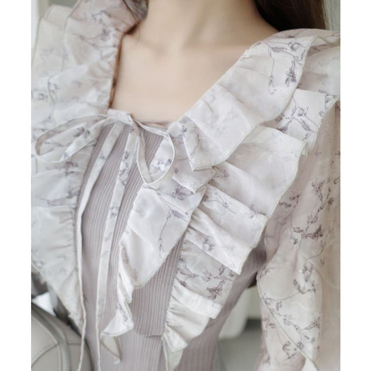 上品にスタイルアップ。シャイニー花柄フリルブラウスドッキングワンピース | Classical Elf  | 詳細画像17 