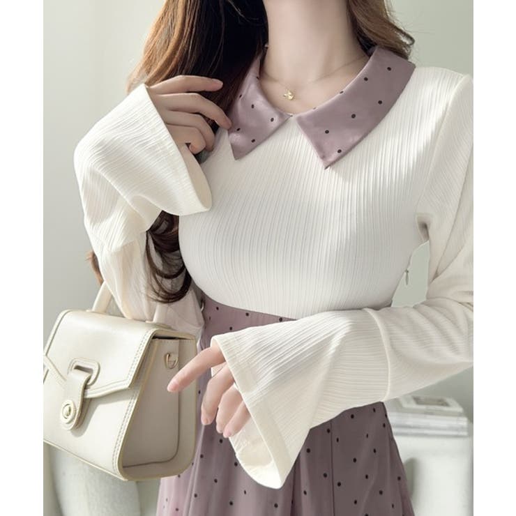 清楚見えする切り替え配色フレア袖ドッキングワンピース | Classical Elf  | 詳細画像17 