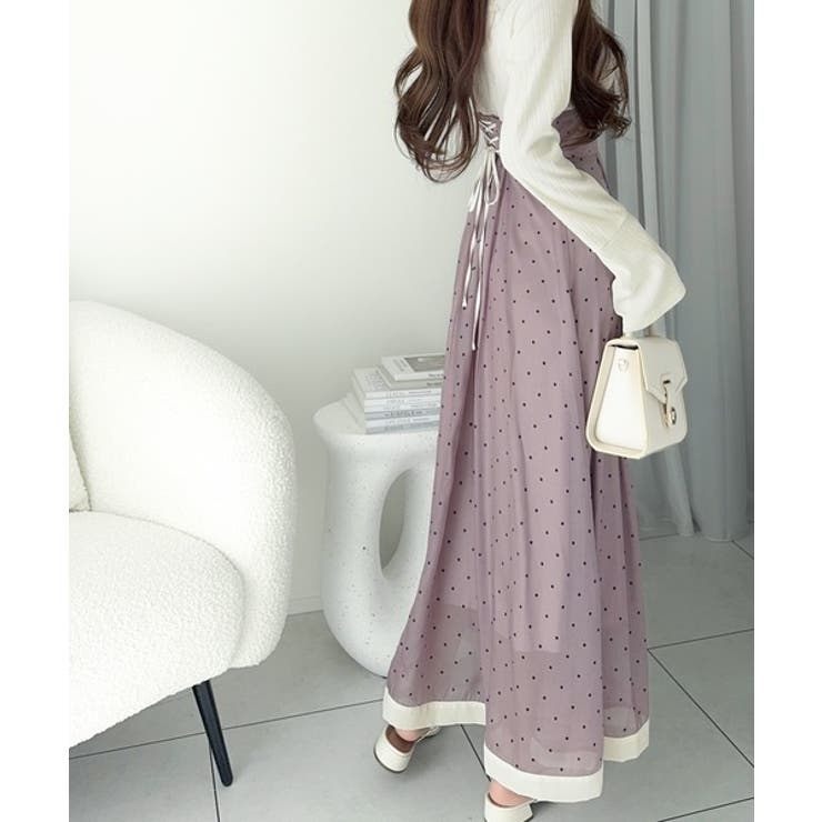 清楚見えする切り替え配色フレア袖ドッキングワンピース | Classical Elf  | 詳細画像23 