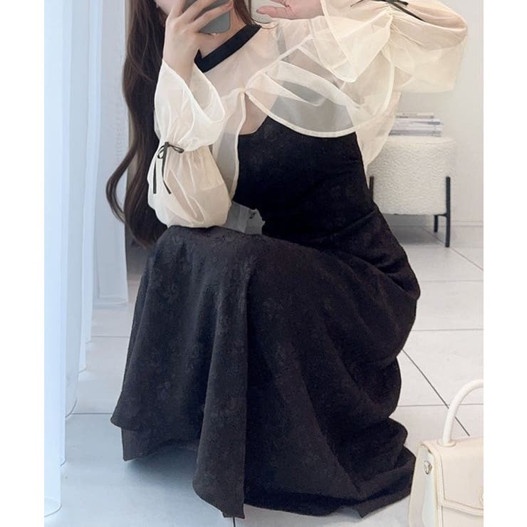 ☆未使用級☆エムズグレイシー 花柄ワンピース シフォン 黒 40L