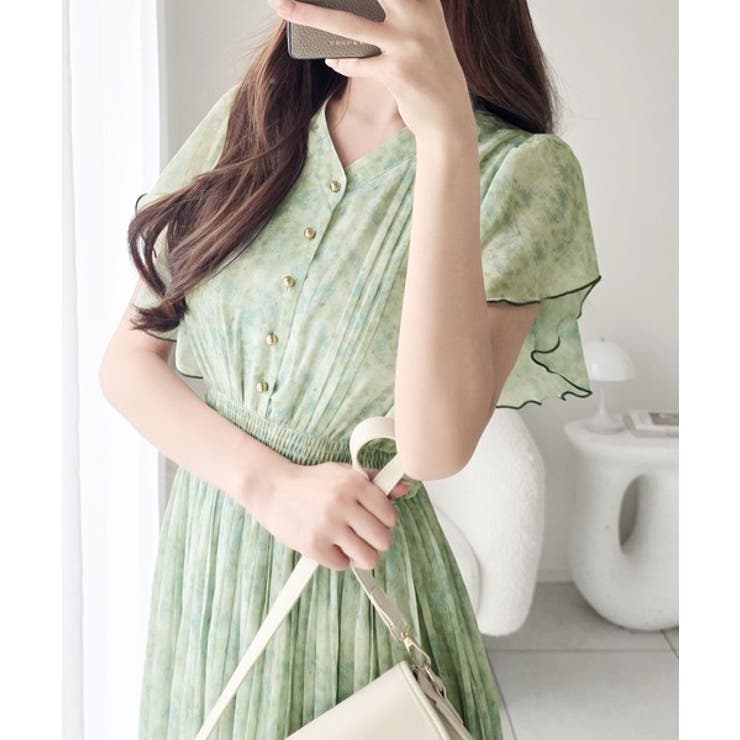 【mily bilet】水彩調の花柄が目を惹く、大人の袖フリルプリーツワンピース… | Classical Elf  | 詳細画像7 