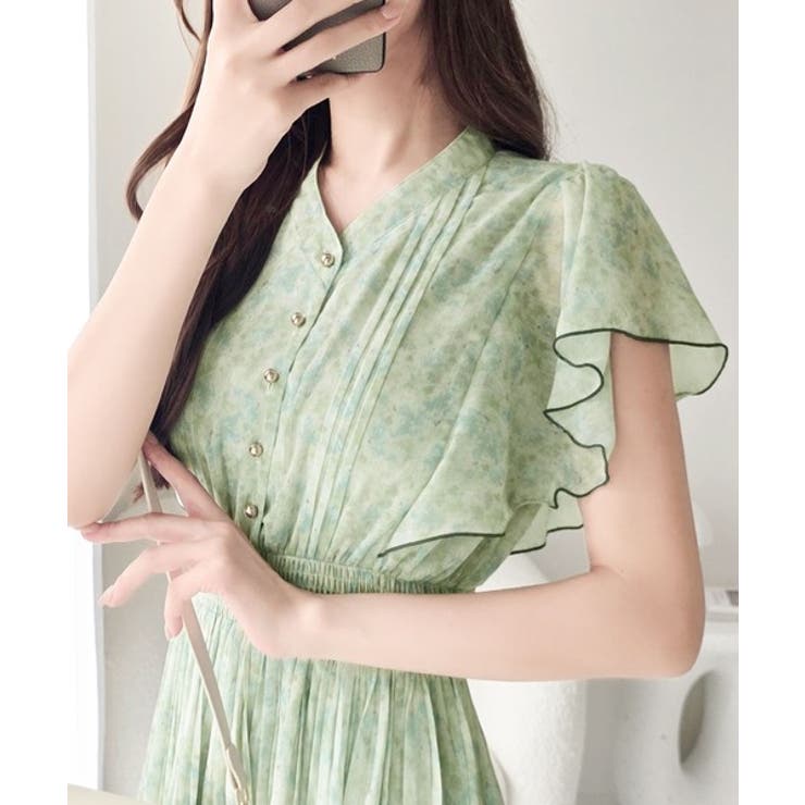 【mily bilet】水彩調の花柄が目を惹く、大人の袖フリルプリーツワンピース… | Classical Elf  | 詳細画像9 