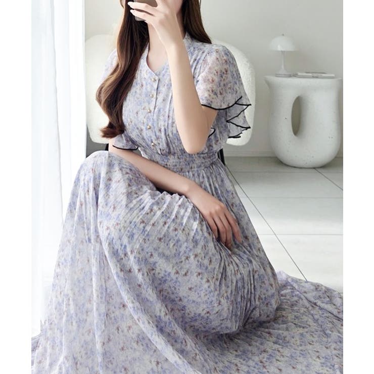 【mily bilet】水彩調の花柄が目を惹く、大人の袖フリルプリーツワンピース… | Classical Elf  | 詳細画像13 