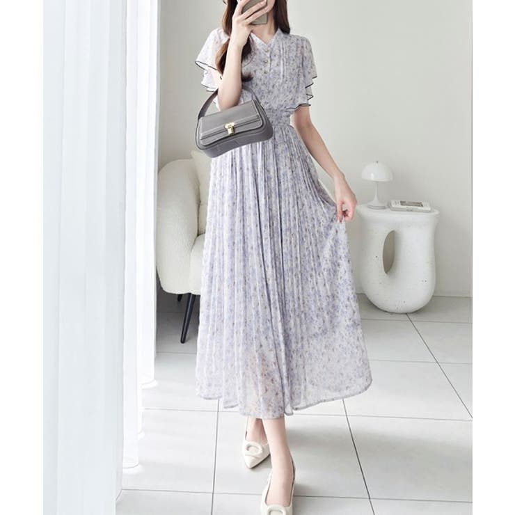 【mily bilet】水彩調の花柄が目を惹く、大人の袖フリルプリーツワンピース… | Classical Elf  | 詳細画像14 