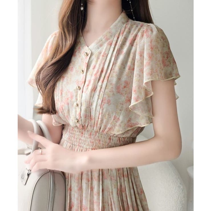 【mily bilet】水彩調の花柄が目を惹く、大人の袖フリルプリーツワンピース… | Classical Elf  | 詳細画像22 