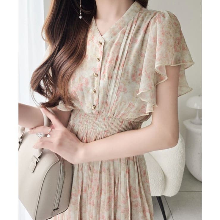 【mily bilet】水彩調の花柄が目を惹く、大人の袖フリルプリーツワンピース… | Classical Elf  | 詳細画像27 