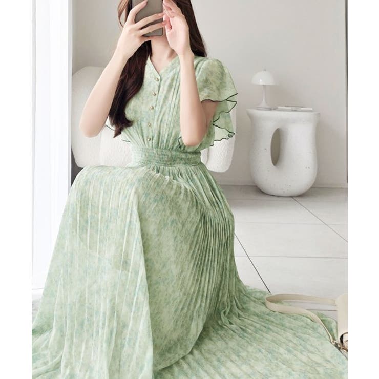 【mily bilet】水彩調の花柄が目を惹く、大人の袖フリルプリーツワンピース… | Classical Elf  | 詳細画像4 