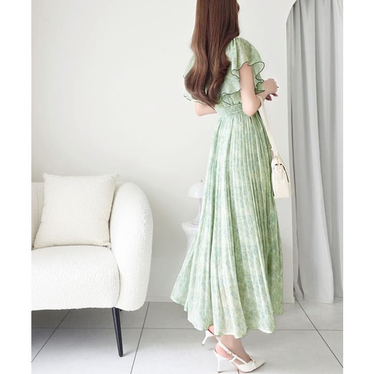 【mily bilet】水彩調の花柄が目を惹く、大人の袖フリルプリーツワンピース… | Classical Elf  | 詳細画像6 