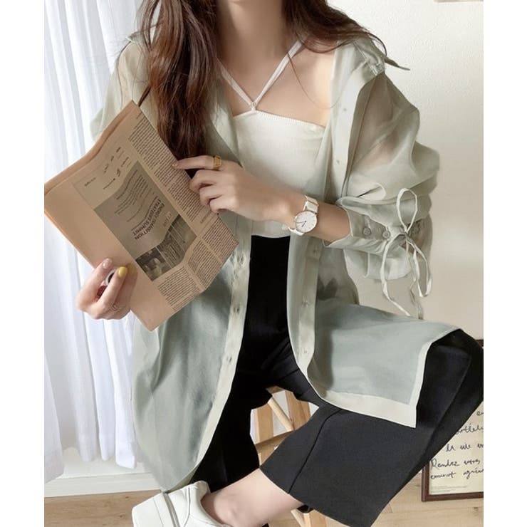 mily bilet】シアーで女子感際立つ。バックドロストシャツ[品番 