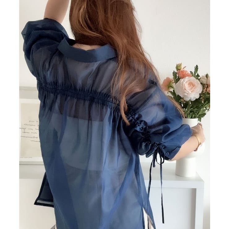 mily bilet】シアーで女子感際立つ。バックドロストシャツ[品番