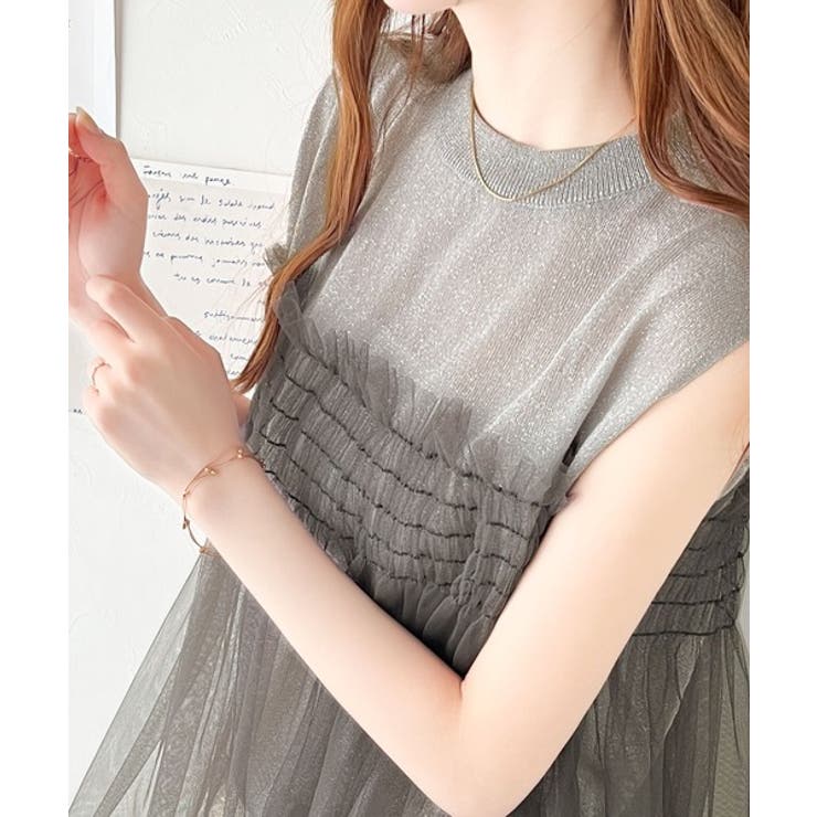 美品 EPOCA エポカ チュニック シアー フリル ラメ ノースリーブ