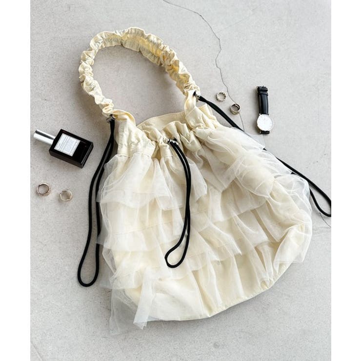 即華やか見え。ラインストーン付きチュールフリルドロスト巾着バッグ | Classical Elf  | 詳細画像14 