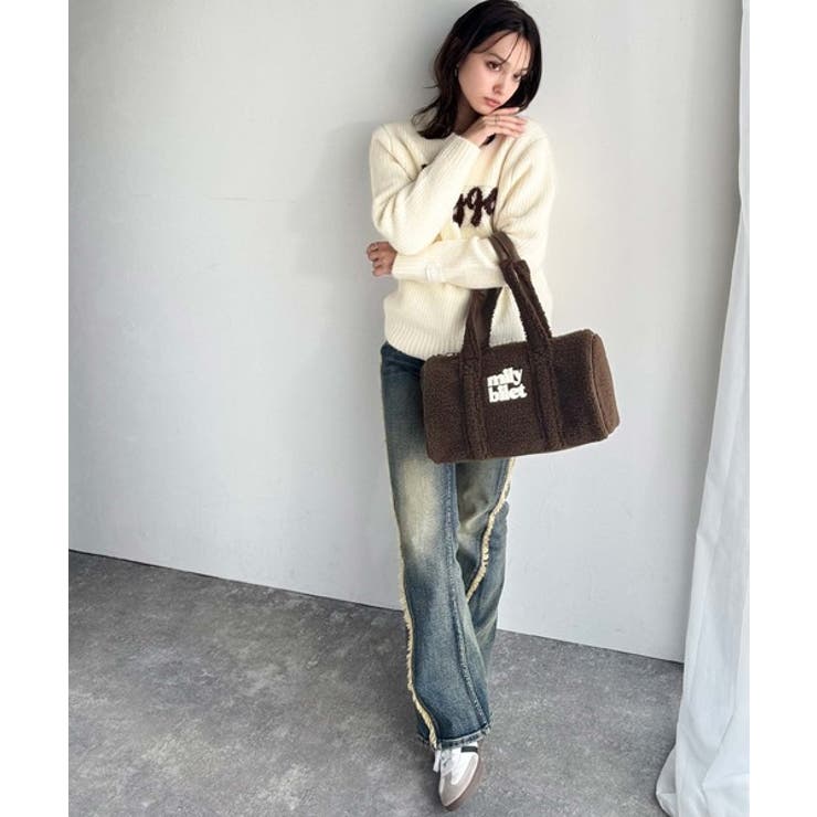 ふわもこ感がたまらない主役バッグ♪ロゴ刺繍ボアボストンバッグ