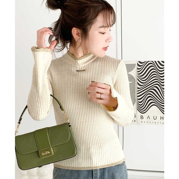 アイボリー | 【mily bilet】きらめきと上品さ溢れる。ラメ入りリブプチハイ袖フレアニッ… | Classical Elf 