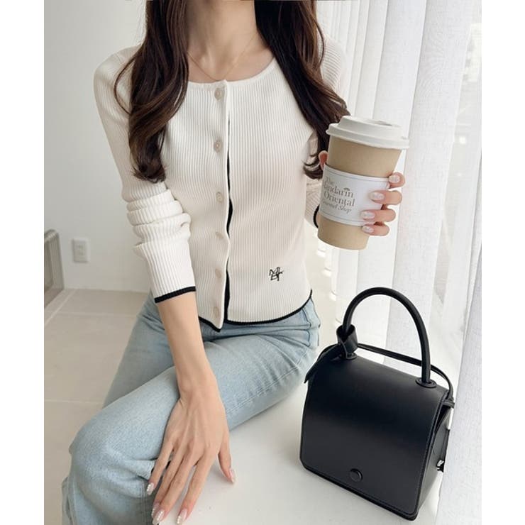 【mily bilet】女性らしさ漂う。裾配色ロゴ刺繍コンパクトニットカーディガ… | Classical Elf  | 詳細画像6 