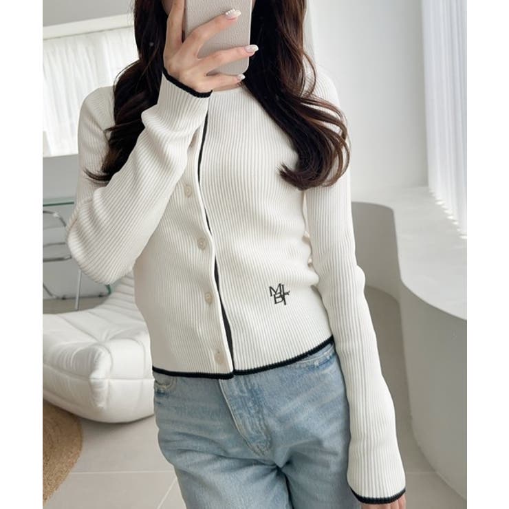 【mily bilet】女性らしさ漂う。裾配色ロゴ刺繍コンパクトニットカーディガ… | Classical Elf  | 詳細画像7 