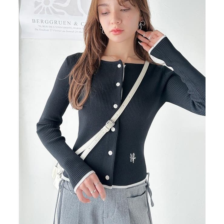 【mily bilet】女性らしさ漂う。裾配色ロゴ刺繍コンパクトニットカーディガ… | Classical Elf  | 詳細画像10 