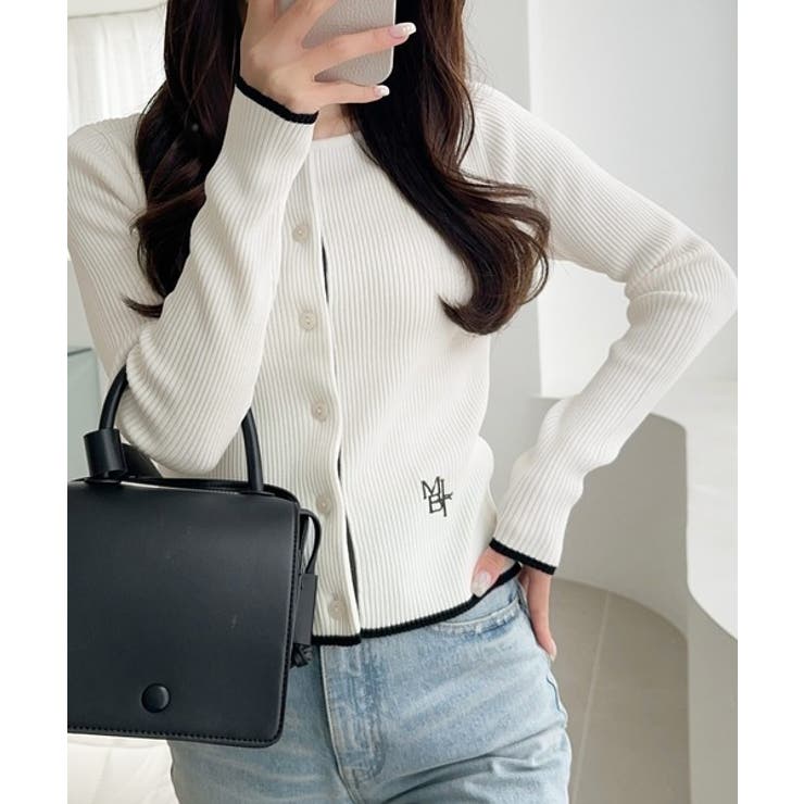 【mily bilet】女性らしさ漂う。裾配色ロゴ刺繍コンパクトニットカーディガ… | Classical Elf  | 詳細画像1 