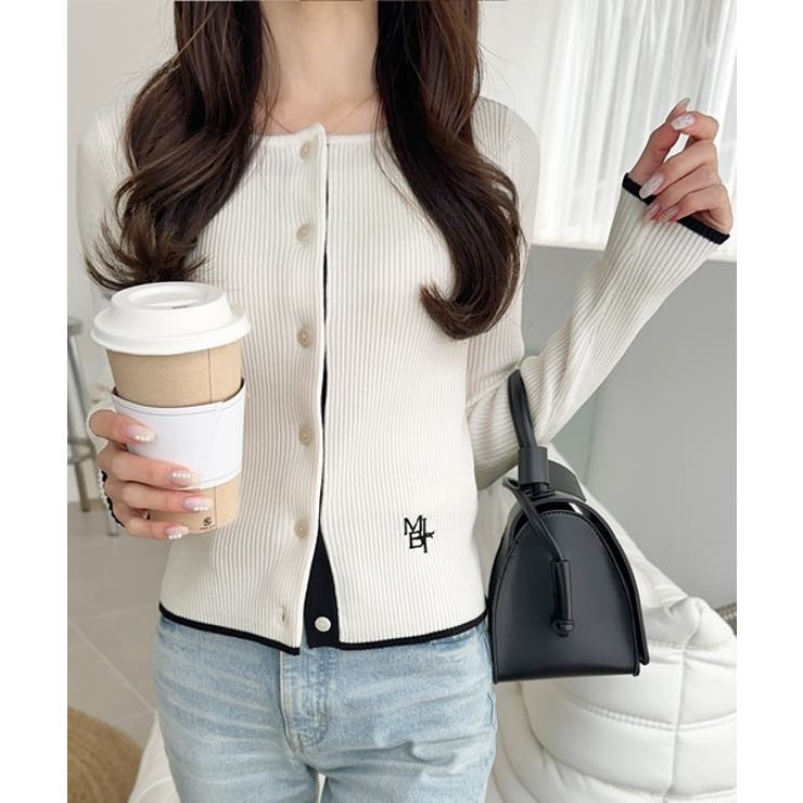 【mily bilet】女性らしさ漂う。裾配色ロゴ刺繍コンパクトニットカーディガ… | Classical Elf  | 詳細画像2 