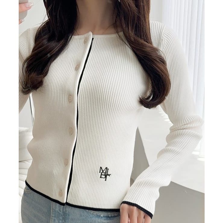 【mily bilet】女性らしさ漂う。裾配色ロゴ刺繍コンパクトニットカーディガ… | Classical Elf  | 詳細画像5 