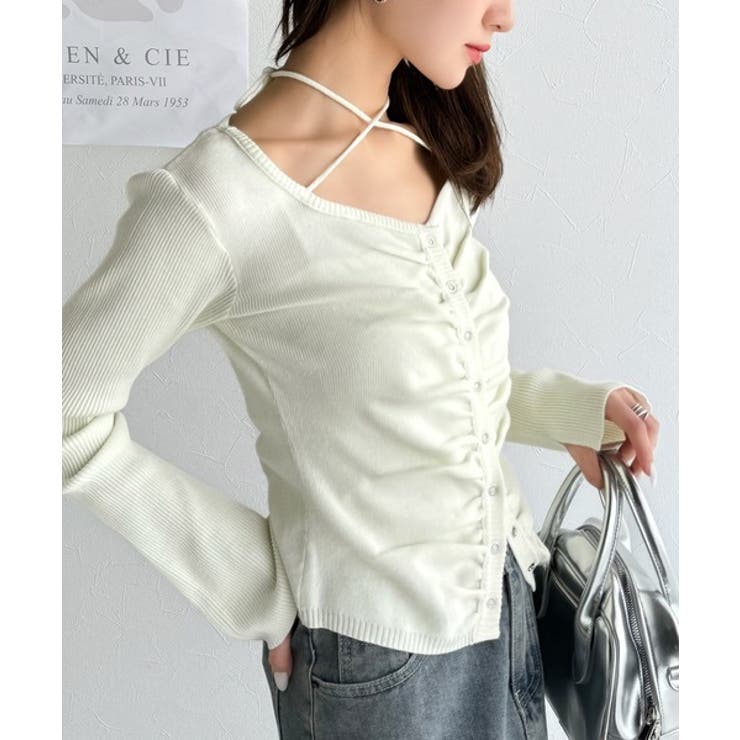 デコルテ華奢魅せ。チョーカー紐＆ブローチ付き胸シャーリングニットプルオーバー | Classical Elf  | 詳細画像6 