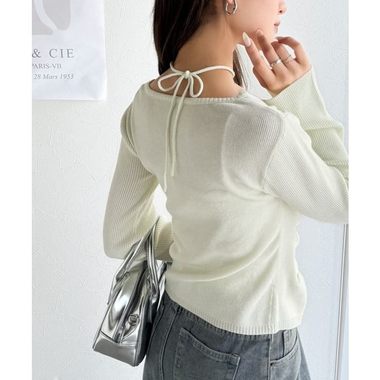 デコルテ華奢魅せ。チョーカー紐＆ブローチ付き胸シャーリングニットプルオーバー | Classical Elf  | 詳細画像8 