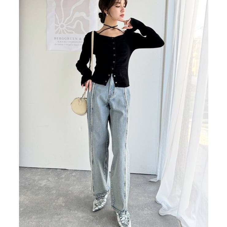 デコルテ華奢魅せ。チョーカー紐＆ブローチ付き胸シャーリングニットプルオーバー | Classical Elf  | 詳細画像15 