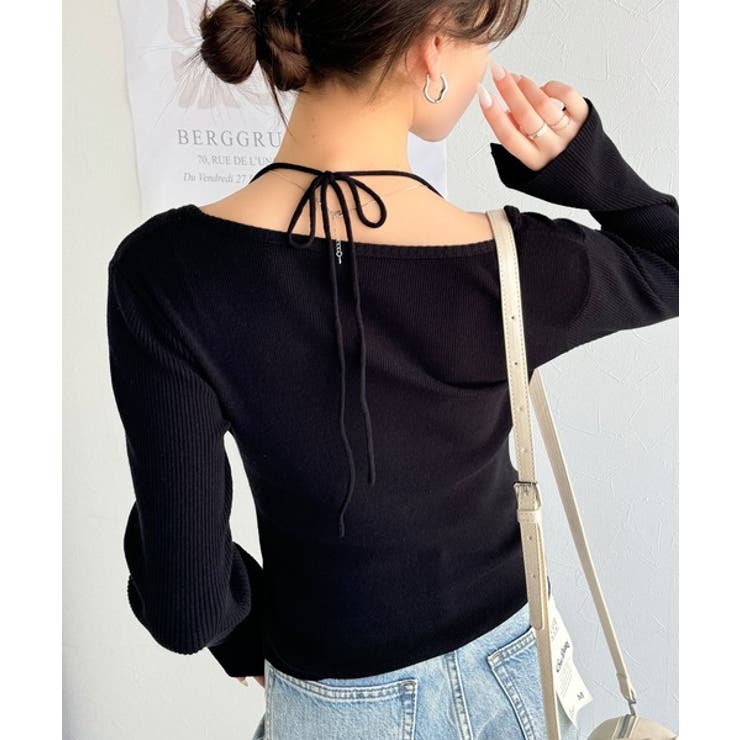 デコルテ華奢魅せ。チョーカー紐＆ブローチ付き胸シャーリングニットプルオーバー | Classical Elf  | 詳細画像16 