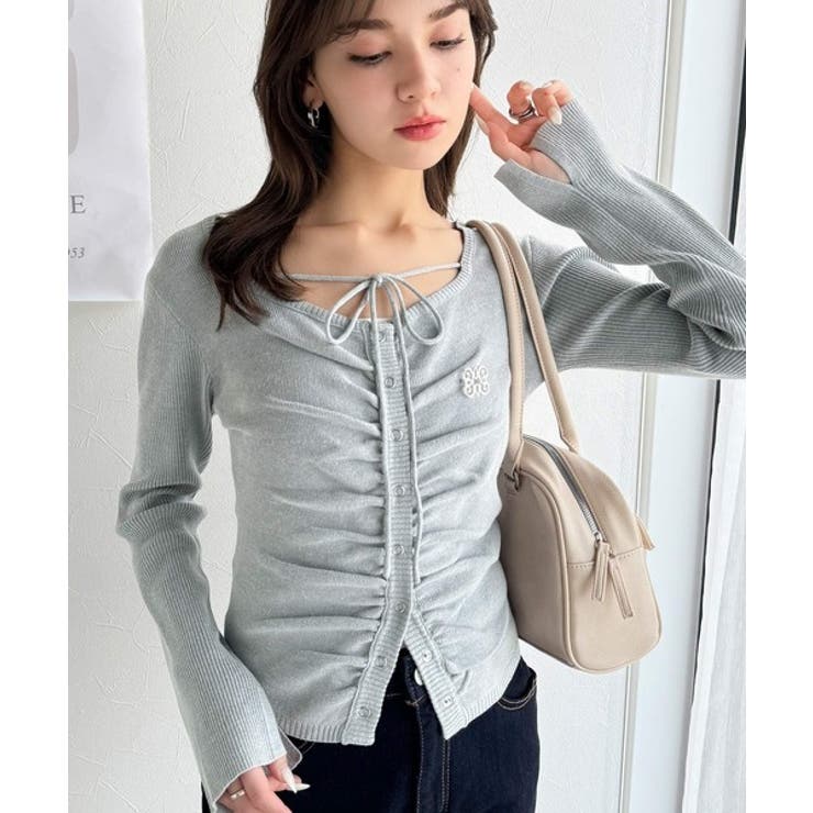 デコルテ華奢魅せ。チョーカー紐＆ブローチ付き胸シャーリングニットプルオーバー | Classical Elf  | 詳細画像19 