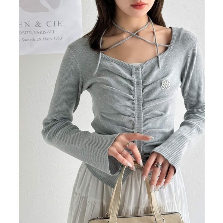 デコルテ華奢魅せ。チョーカー紐＆ブローチ付き胸シャーリングニットプルオーバー | Classical Elf  | 詳細画像22 