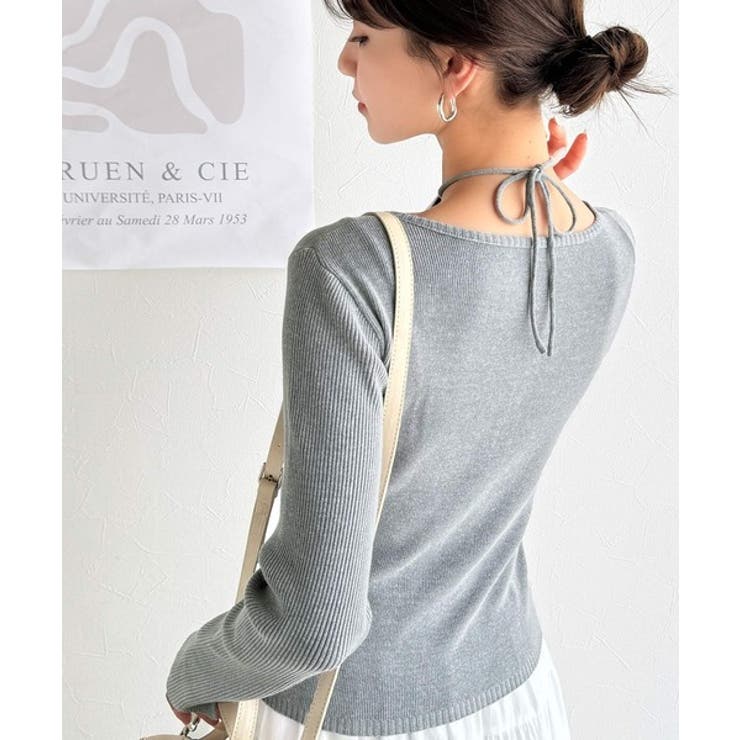 デコルテ華奢魅せ。チョーカー紐＆ブローチ付き胸シャーリングニットプルオーバー | Classical Elf  | 詳細画像24 