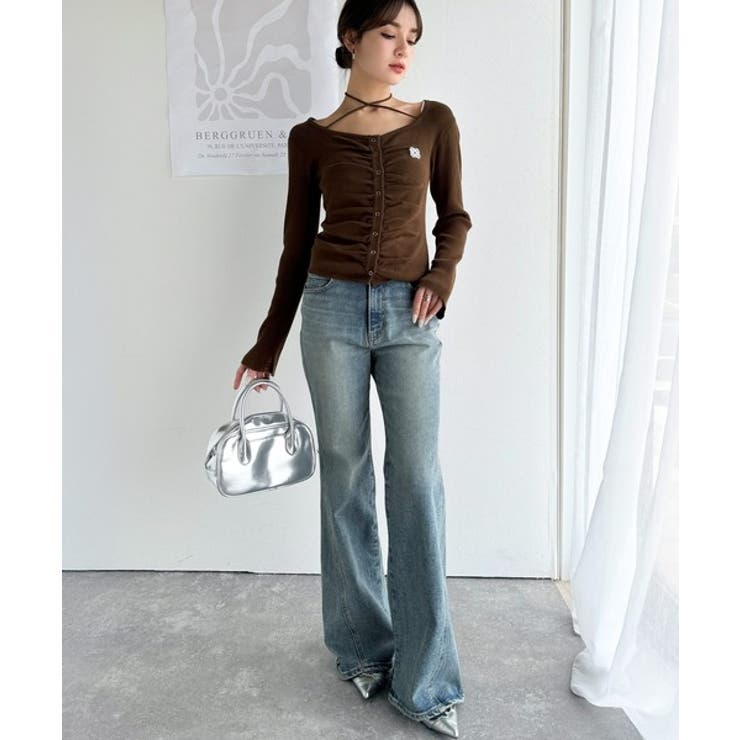 デコルテ華奢魅せ。チョーカー紐＆ブローチ付き胸シャーリングニットプルオーバー | Classical Elf  | 詳細画像28 