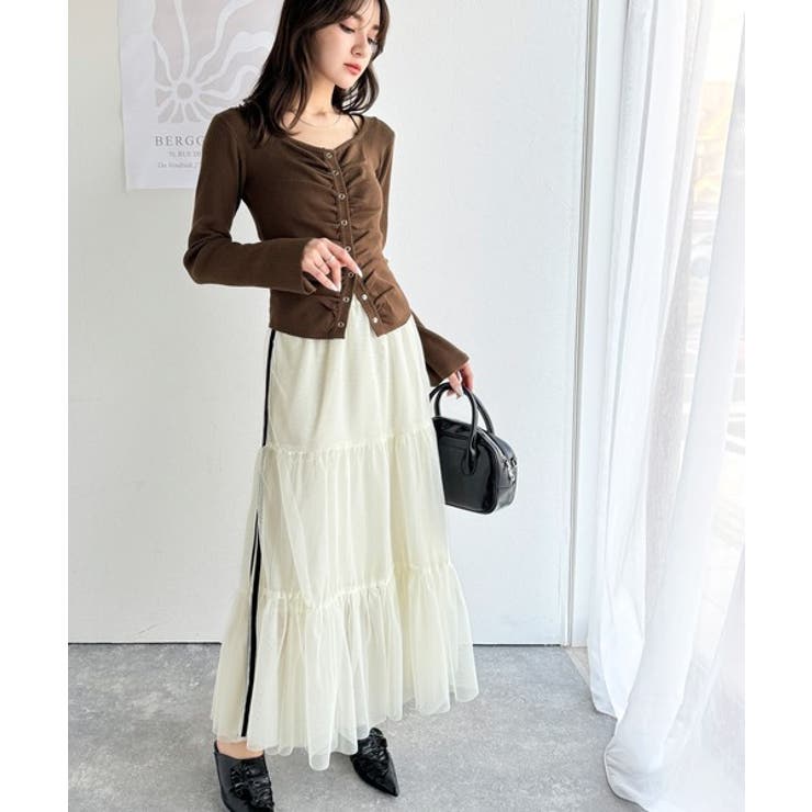 デコルテ華奢魅せ。チョーカー紐＆ブローチ付き胸シャーリングニットプルオーバー | Classical Elf  | 詳細画像30 