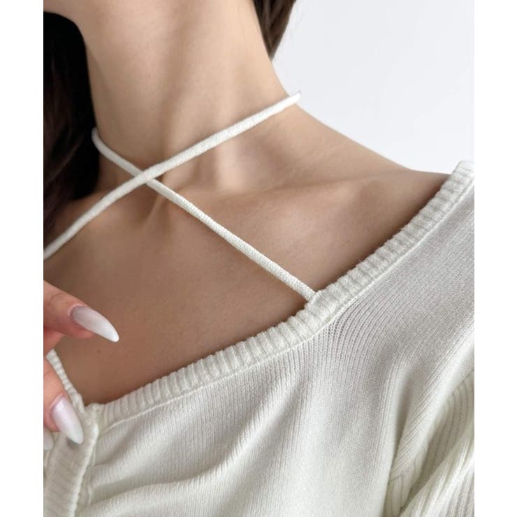 デコルテ華奢魅せ。チョーカー紐＆ブローチ付き胸シャーリングニットプルオーバー | Classical Elf  | 詳細画像31 