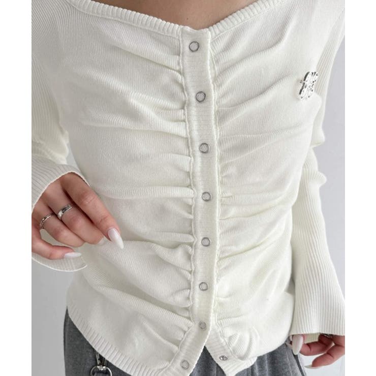 デコルテ華奢魅せ。チョーカー紐＆ブローチ付き胸シャーリングニットプルオーバー | Classical Elf  | 詳細画像33 