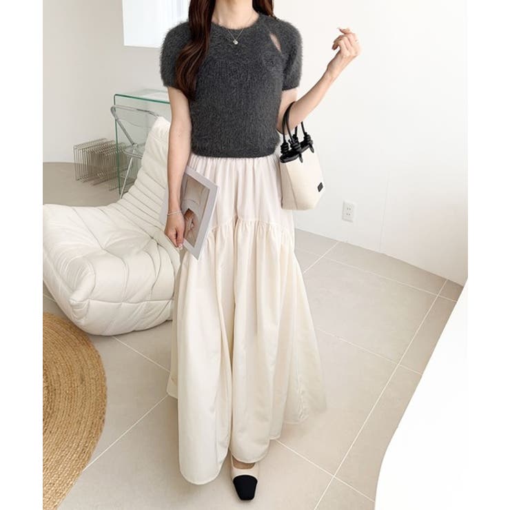 ふんわり大人ガーリーな雰囲気を。胸刺繍肩スリット半袖シャギーニットプルオーバー | Classical Elf  | 詳細画像15 