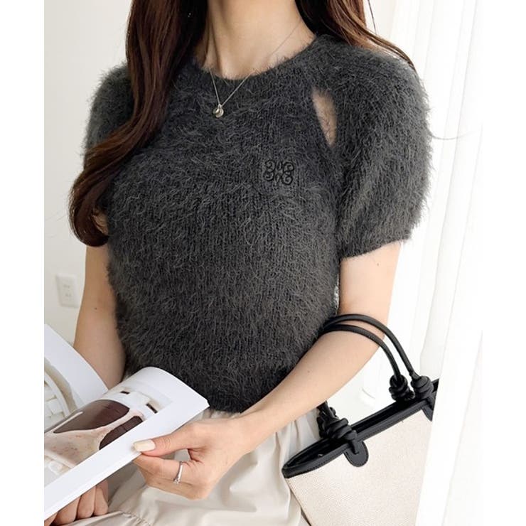 ふんわり大人ガーリーな雰囲気を。胸刺繍肩スリット半袖シャギーニットプルオーバー | Classical Elf  | 詳細画像19 