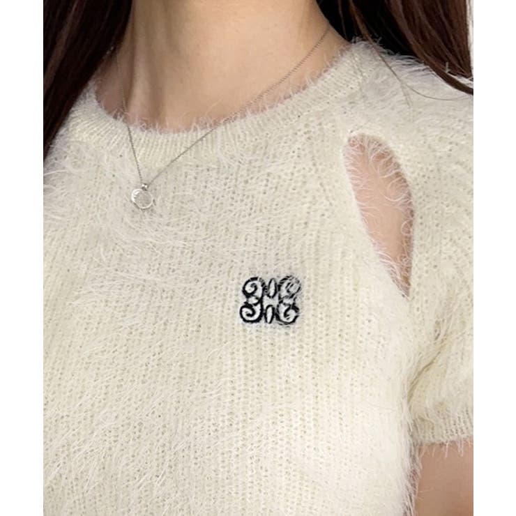 ふんわり大人ガーリーな雰囲気を。胸刺繍肩スリット半袖シャギーニットプルオーバー | Classical Elf  | 詳細画像28 