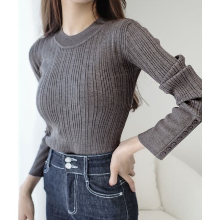 【mily bilet】大人可愛い素材とシルエット♪袖ボタン使いランダムリブニッ… | Classical Elf  | 詳細画像13 