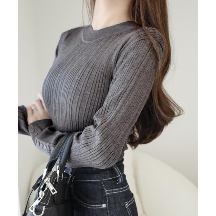 【mily bilet】大人可愛い素材とシルエット♪袖ボタン使いランダムリブニッ… | Classical Elf  | 詳細画像15 