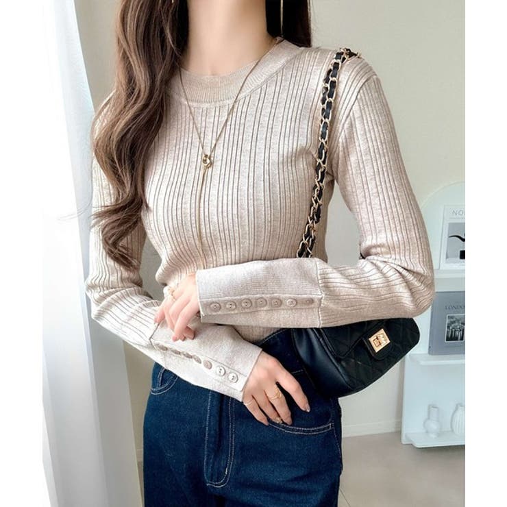 【mily bilet】大人可愛い素材とシルエット♪袖ボタン使いランダムリブニッ… | Classical Elf  | 詳細画像19 