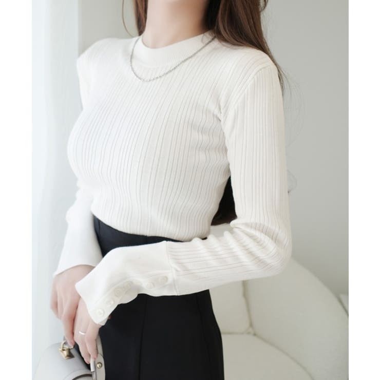【mily bilet】大人可愛い素材とシルエット♪袖ボタン使いランダムリブニッ… | Classical Elf  | 詳細画像1 