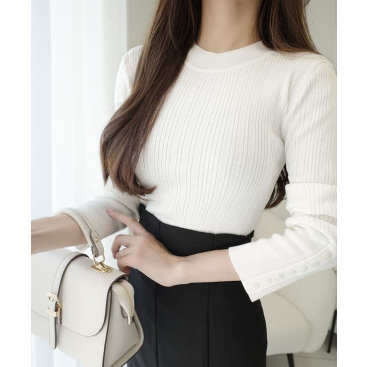 【mily bilet】大人可愛い素材とシルエット♪袖ボタン使いランダムリブニッ… | Classical Elf  | 詳細画像4 